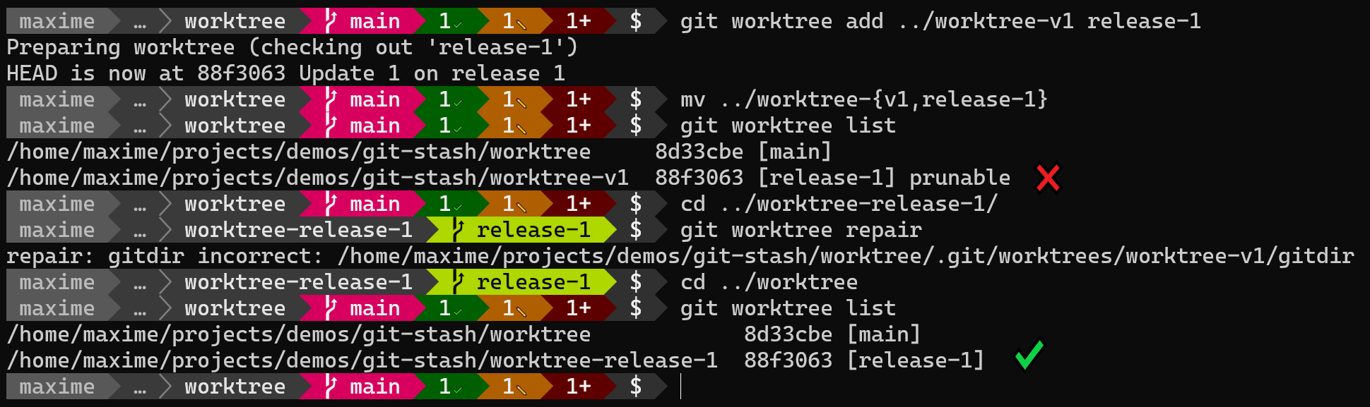 Réparer le chemin d’un worktree